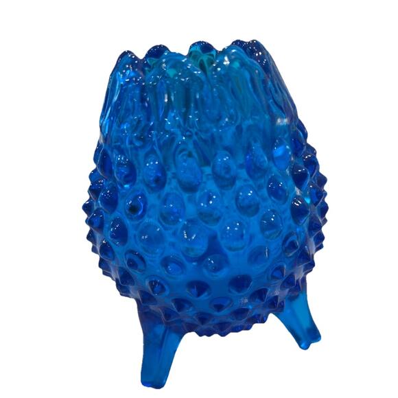 MCM Fenton Colonial Blue Hobnail Footed Egg Shape Bud Vase Candy Dish Unmarked‎ - Picture 6 of 9